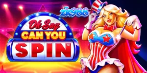 Tampilan visual slot Oh Say Can You Spin dengan tema patriotik dan penari kabaret